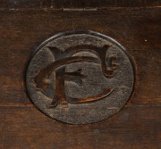 ROBERT PRENZEL (attributed) Australian carved timber hall seat with lift-top storage base impressively carved with gumnuts and leaves, early 20th century, 123cm high, 115cm wide, 55cm deep - 3