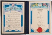 JAMES ROBBIE MATHERS&nbsp;J.P. (councillors) archive including a very attractive gilt leather-bound hand-painted certificate signed by the councillors&nbsp;of the City of Kew, Victoria with accompanying letters, documentation and assorted certificates&nbsp; - 2