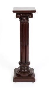 An antique Australian cedar carved and turned Doric pedestal, 19th century, 92cm high, 26cm wide, 26cm deep