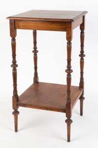 An Australian cedar two tier occasional table with finely turned legs, 19th century, 72cm high, 38cm wide, 38cm deep