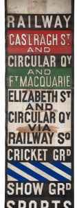 SYDNEY TRAM DESTINATION ROLL: circa at 1950's, eastern suburbs, destinations including North Bondi via Bondi Junction and Bondi Beach, Darlinghurst, Park Street, Alexandria via Redfern, Bay Street, Ft Macquarie, Botany via Railway Square, Lords Rd Mascot, Darling Rd Randwick; 51cm wide, 1367cm long.