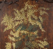 TREEDE&nbsp;& PRENZEL&nbsp;antique fire screen, carved oak with hand-painted wattle blossoms, signed "Treede&nbsp;and Prenzel, 1 Sturt Street S.M. Europ. Lab" 87 x 83cm&nbsp; - 7