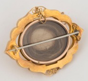 An antique Colonial mourning brooch with window back, tests as 18ct gold or better, most likely Melbourne origin, 19th century, 5cm wide, 13 grams total - 2