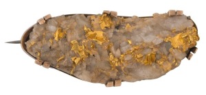 An Antique Australian goldfields brooch set with a large natural gold ore specimen in 22ct gold mount, circa 1860, 4.5cm wide, 16.5 grams total