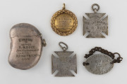 BOCK Family Tasmania military and boxing group including: I.) 9ct gold military medallion "S.B.S. BOCK 40th Batt. Oldina Friends, June 1919". II.) Dog tag "Stretcher Bearer S.H. BOCK 58 GE 40th A.I.F. 10th BDE". III.) Silver vesta engraved "Presented To - 2