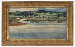 TRAVIS WEBBER (1900-1968), South Portland, Victoria, oil on board, signed lower right, 23 x 41cm, 31.5 x 48cm overall