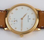 BLANCPAIN gent's automatic wristwatch in gold case with skeleton back, white dial with roman numerals and subsidiary dial, in original box, 3.5cm wide including crown - 2