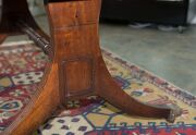 A George III English mahogany library table with embossed green leather top, attractive rounded corners with two drawers and four simulated drawer fronts to the ends and sides, supported on two double concave reeded trestles forming attractive splay legs - 17