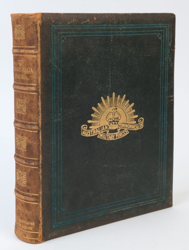 "THE ALL-AUSTRALIAN MEMORIAL HISTORY, HEROES AND HELPERS" Australian Commonwealth Military Forces single volume, full morocco with embossed gilt lettering, [published 1917], complete with fold-out sections.