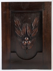 An Australian Arts & Crafts timber panel with carved gumnuts and leaves, circa 1900, ​​​​​​​62 x 45cm overall