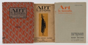 ART IN AUSTRALIA: Three complete editions, comprising June 1927 "Sydney Number", December 1930 "Norman Lindsay Number" and June 1932 "Watercolours and Drawings by Hans Heysen". (3).