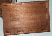 RICHARD DOWLING, stunning dressing-case box, blackwood, huon pine, cedar, myrtle, celery pine and exotic timbers, interior fitted compartment lined in original blue velvet.&nbsp; Bearing an intriguing pencil inscription under the drawer "JOHN MARTIN MAKER, HAM - 6