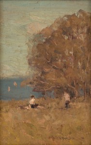 JOHN McQUALTER (1949 - ), Picnic At Park Sorrento, oil on board, signed lower right "McQualter, '76", ​​​​​​​21 x 13cm, 35 x 29cm overall