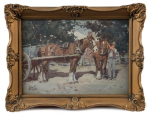 ALLAN THOMAS BERNALDO (1900-1988), (draft horses), watercolour, signed lower left "Allan T. Bernaldo", 18 x 25cm, 25 x 32cm overall