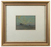 CHARLES WHEELER (1880-1977), (farm scene sketch), colour pencil on paper, artist studio stamp signature lower left, ​​​​​​​12 x 16cm, 37 x 41cm overall - 2