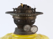 An antique kerosene lamp with duplex white double button burner, embossed lemon glass font and column with brass base, 19th century, ​​​​​​​51cm high overall - 2