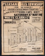 NEW SOUTH WALES: 1918 & 1921 land sub-division posters (Pleasant Hills, between Henty & Rand Railway Stations), together with contemporary parish maps for Munyabla, Milbrulong, Jerra Jerra, and Cookardinia, all in the districts of Wagga Wagga or Albury. A - 2