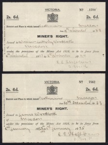 VICTORIA: A group of Miner's Rights issued at MALDON 1933-36 (4), plus several associated items.