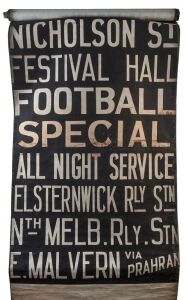 MELBOURNE BUS DESTINATION ROLL: circa 1960's, Northern & Western, destinations including North Kew Belford Rd, Port Melbourne, Williamstown Rd via Footscray Station, Richmond, Collingwood, Festival Hall, East Malvern via Prahran; 102cm wide, 853cm long.