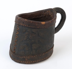 A convict leather cup 19th century, 9cm high, 14cm wide