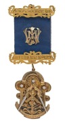 SOMERS of Brisbane MASONIC MEDAL. Fine 9ct gold example set with three brilliant cut diamonds, stamped "TEMPERANCE, BRISBANE, NO.123" and engraved on the reverse "Pres. To Wor. Bro. J.M. WALLACE R.M. As A Token Of Esteem By The Brethren, 6/8/55", stamped