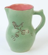 SADIE KENNEDY green and pink glazed pottery jug with sgraffito gumnut decoration, incised "S. Kennedy", ​​​​​​​15.5cm high - 2