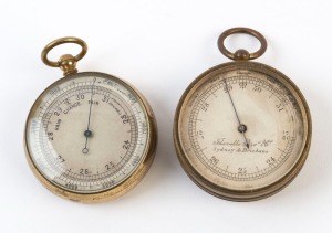 Two antique pocket barometers, one marked "FLAVELLE BROS. & Co. SYDNEY & BRISBANE", 19th century, both 7cm high overall