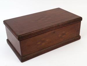 An antique Australian deed box with inlaid diamond motif, 19th century, ​​​​​​​18cm high, 47cm wide, 27cm deep