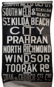 MELBOURNE TRAM DESTINATION ROLL: circa 1965, Glenhuntly Depot, destinations including Museum, Racecourse, Glenhuntly Railway Station, Lonsdale Street, South Melbourne Depot, Malvern Town Hall, Caulfield-Balaclava Junction; 101cm wide, 905cm long.