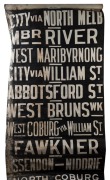 MELBOURNE TRAM DESTINATION ROLL: circa 1950s, Brunswick Depot, destinations including Coburg, Victoria Market, South Melbourne & St Kilda Beach, Domain Rd, Showgrounds, Fawkner, North Coburg,&nbsp;Upfield Railway Station; 100cm wide, 810cm long.