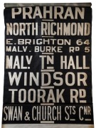 MELBOURNE TRAM DESTINATION ROLL: circa 1950's, Glenhuntly Depot, destinations including Point Ormond, East Malvern-Darling Rd, Carnegie, University, North Richmond, Malvern, East Brighton 64, Malvern-Burke Rd 5, Malvern Town Hall; 101cm wide, 900cm long.&nbsp;