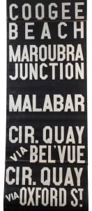 SYDNEY TRAM DESTINATION ROLLS: circa 1960s, Watsons Bay area destinations including Elizabeth Street, Kings Cross, Rushcutters Bay, Vaucluse, Circular, Cricket Ground, Beach Road, Grosvenor Street, Maroubra Junction; 50cm wide, 1195cm long. Together with 