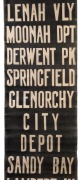 HOBART TRAM DESTINATION ROLL: circa 1950's, destinations including, W Hobart, Warwick Street, Railway, City, Depot, Augusta Rd, Lenah Valley, Derwent Park, Giblin Street, Glenorchy, Sandy Bay, Lambert Av; 45cm wide, 312cm long.