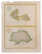 Louis Claude Desaulses de Freycinet (1779 - 1842), 'Plan de L'ile Maria' and 'Plan de l'Ile King' together on one sheet, circa 1811, copper engravings with hand colouring, 65 x 43cm 0verall.