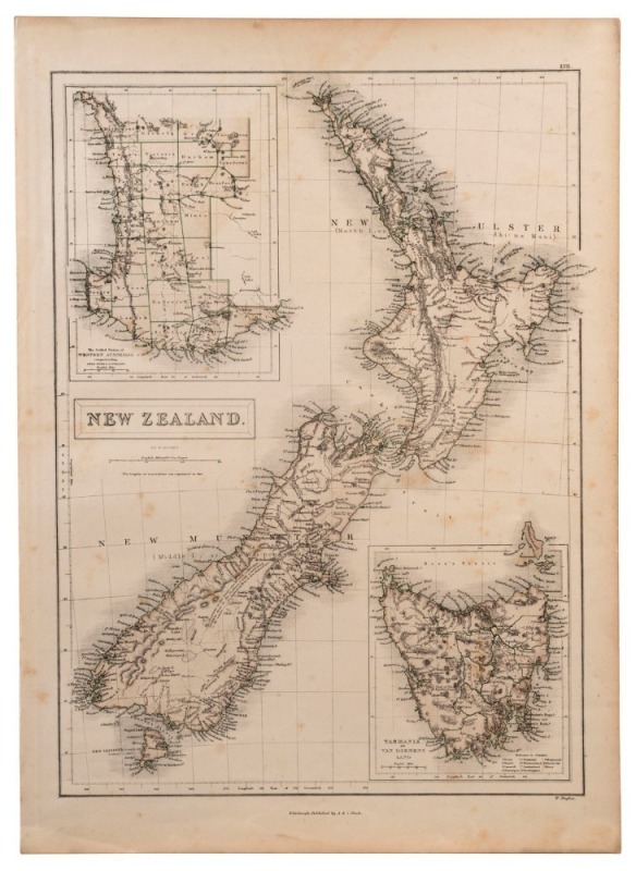 NEW ZEALAND by W. Hughes (with insets of Tasmania and Western Australia), 1853; WESTERN AUSTRALIA and VAN-DIEMEN ISLAND by Baldwin & Cradock (on one sheet), 1833; also, a vue d'optique of St. James' Park in London. (3 items). Mixed condition.