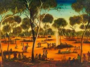 RAY REEVES (working 1990s), Bush Picnic 2, oil on board, signed lower right "Ray Reeves", 40 x 60cm, 51 x 66cm overall