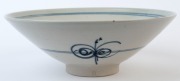 LES BLAKEBOROUGH studio pottery bowl with blue glazed leaf design, impressed monogram seal mark to base, ​​​​​​​10cm high, 27cm diameter120 - 3