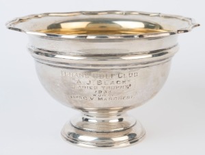 TERANG GOLF CLUB sterling silver rose bowl trophy, engraved "Terang Golf Club, A.J. BLACK, Ladies Trophy, 1934, Won By Mrs. G.V. MARCHESI", made in Sheffield, circa 1909, 9cm high, 15cm wide, 192 grams