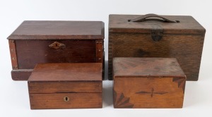 Four assorted antique and vintage timber boxes, 19th and early 20th century, ​​​​​​​the largest 32cm wide