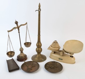 Three assorted scales and weights, 19th century and 20th century, the largest 50cm high