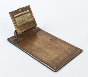 Vintage perpetual calendar clipboard stamped "OVERLAND SOUTH AUSTRALIA LIMITED, ADELAIDE, OVERLAND, WILLY KNIGHT CAR", circa 1920s, 10cm high, 21cm long