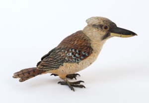 FRANZ BERGMANN cold painted Austrian bronze kookaburra statue, early 20th century, stamped "B" in cartouche, ​​​​​​​7cm high, 13cm long