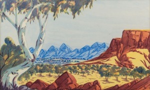 LINDBERG INKAMALA (1942-1980), Hermannsburg school landscape, watercolour, signed lower centre "Lindberg Inkamala", ​22 x 35cm