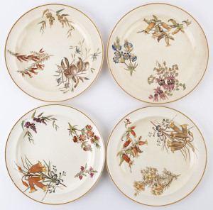 WEDGWOOD "Australian Flora" rare set of 4 porcelain plates, circa 1880, ​24.5cm diameter