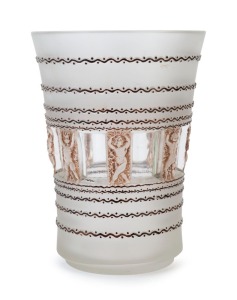 LALIQUE "Florence" French art glass vase with brown staining and black enamel highlights, engraved "Lalique, France", 20cm high