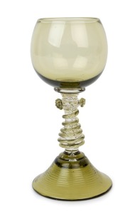 An antique wine glass with spiral stem and prunts, German or Dutch, 18th century, ​​​​​​​15.5cm high