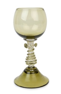 An antique wine glass with spiral stem and prunts, German or Dutch, 18th century, 15.5cm high