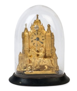 NAPOLEON French antique miniature clock, gilt metal with glass dome, 19th century, movement stamped "ROVA PARIS", 12cm high overall