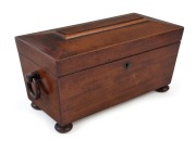 An antique English mahogany sarcophagus form tea caddy with twin compartments and mixing bowl, circa 1835, ​​​​​​​16cm high, 33cm wide, 15cm deep - 2