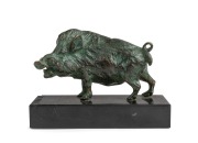 An antique statue of a wild boar, cast bronze on Belgium black slate plinth, 19th/20th century, ​​​​​​​9cm high, 12cm wide